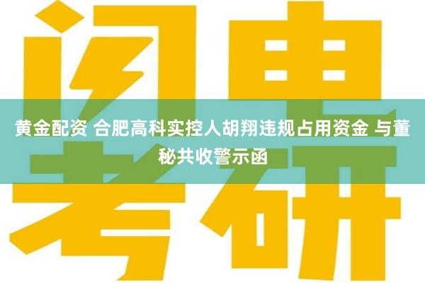 黄金配资 合肥高科实控人胡翔违规占用资金 与董秘共收警示函